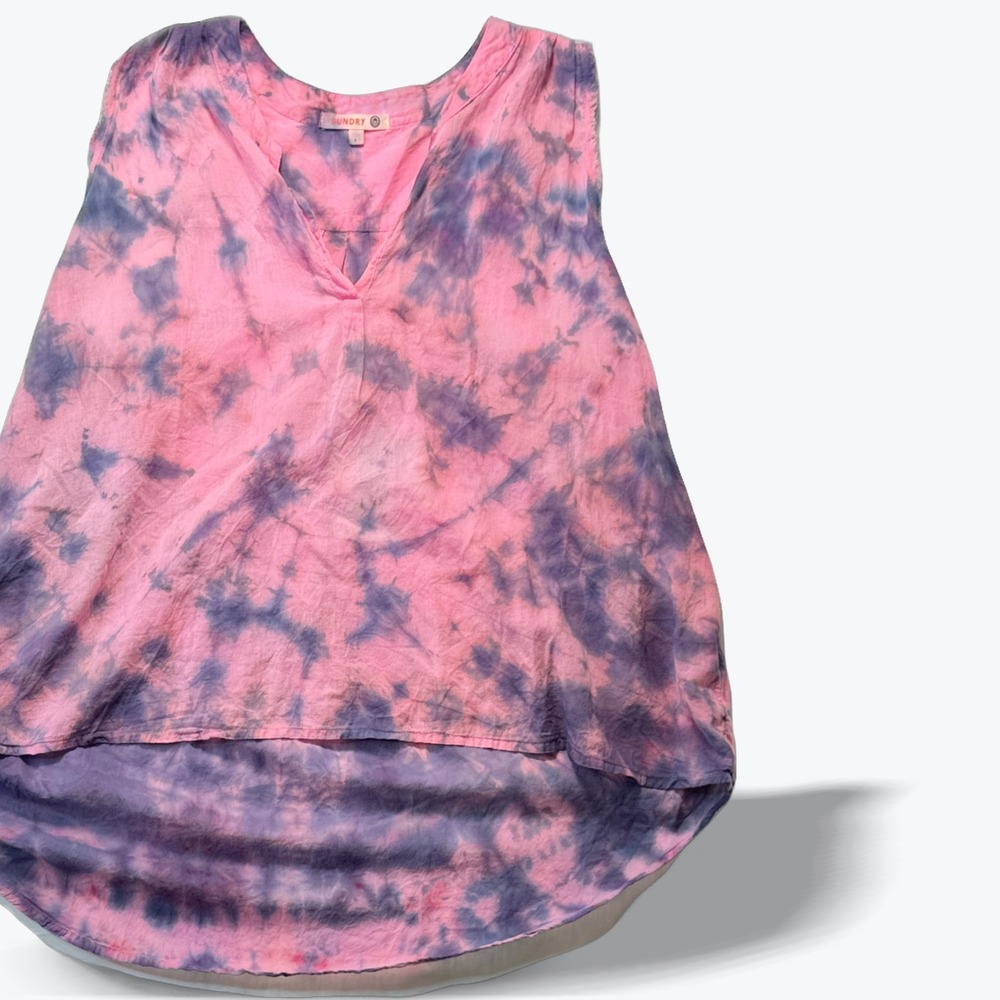 Sundry Sleeveless Top Upcycled Tie Dye High-Low Pink Purple OOAK Womens Small